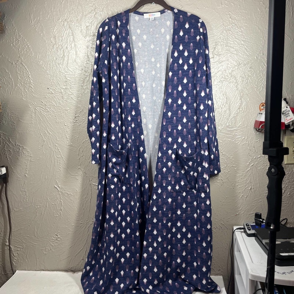 LULAROE SARAH CARDIGAN DUSTER Print blue size medium